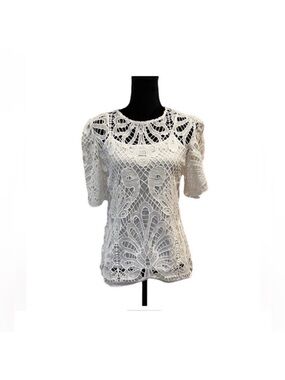 Adiva NWT whimsical bohemian white crocheted lace pullover overlay top medium